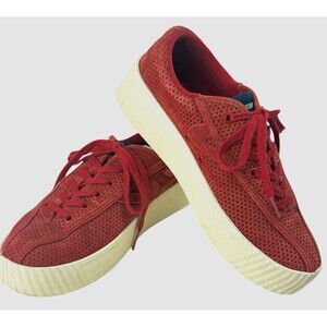 Tretorn Nylite 3 Bold Perforated Nubuck Leather Chunky Sneakers Red Orange 6